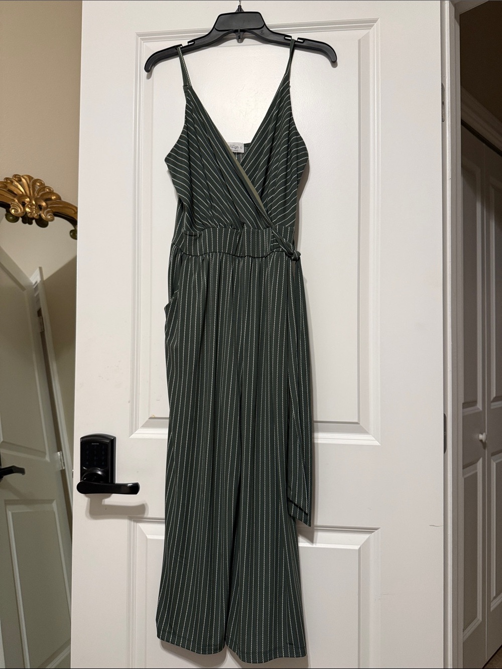 Kaileigh Green Striped Wrap Jumpsuit